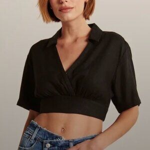 Abercrombie & Fitch Linen Cropped Wrap Top L